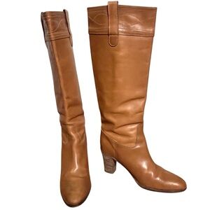 J. Crew Brown Knee High Leather Heeled Boots Italy — Size 6 1/2